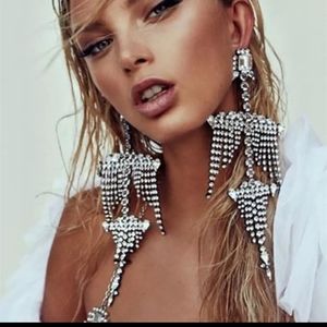 Silver Rhinestone Chandelier Earrings